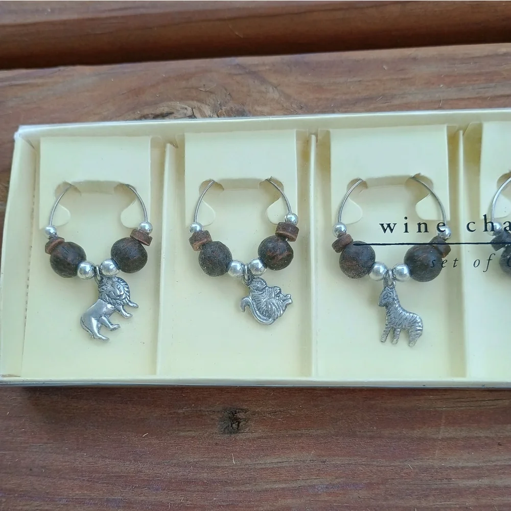 Pier 1 Imports Jungle Safari Animal Wine Charms 6 Ct African Lion Giraffe Zebra